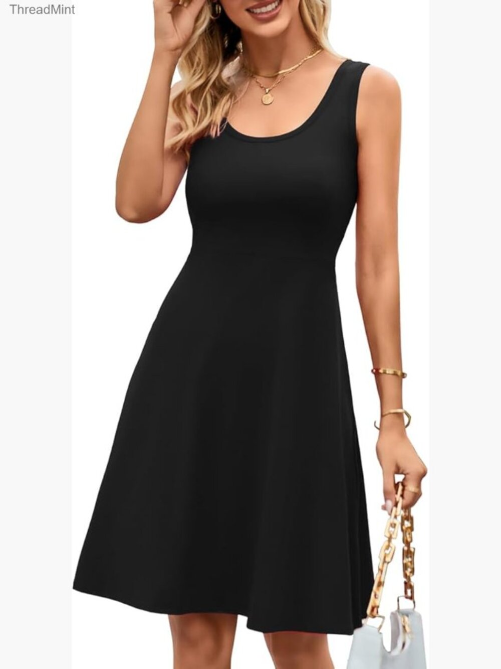 Sleeveless A-Line Midi Dress High Waist Tank Summer Casual Floral